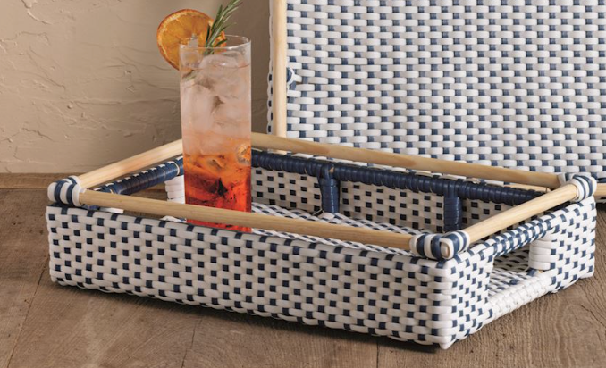 Rattan Plastic Blue White Tray