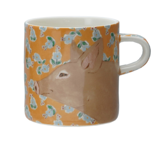 16 oz. Stoneware Mug with Pattern & Animal Image, 4 Styles ©