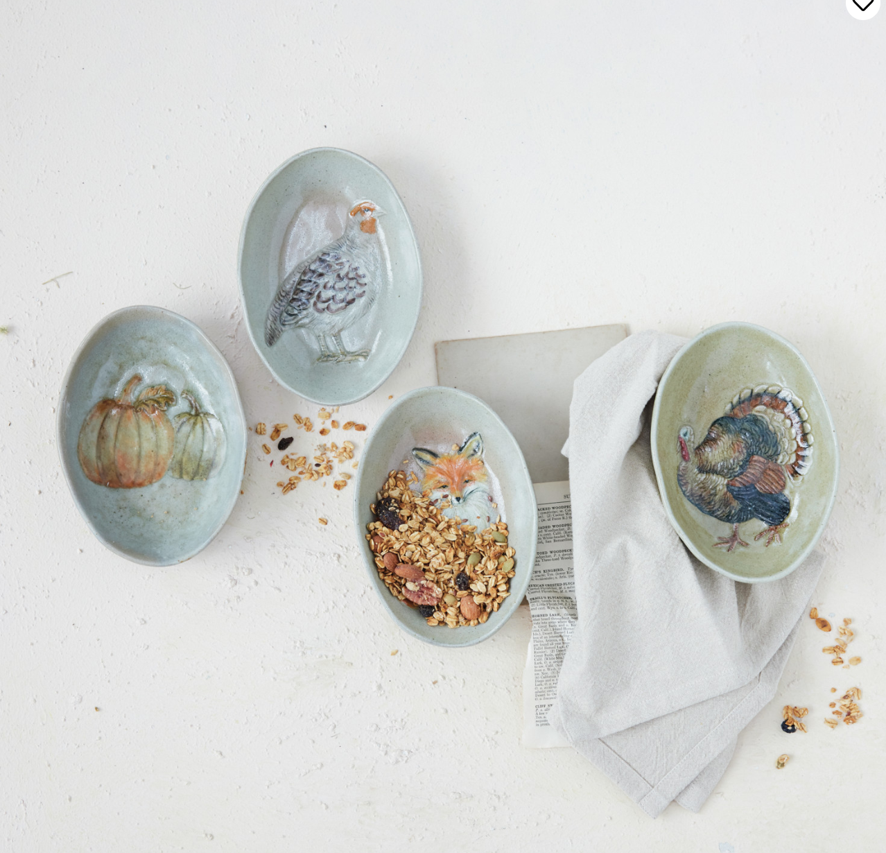 Hand-Painted Stoneware Dish with Animal/Pumpkins, 4 Styles