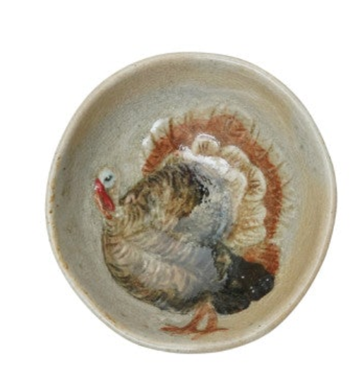 Hand-Painted Stoneware Dish with Animal/Pumpkins, 4 Styles
