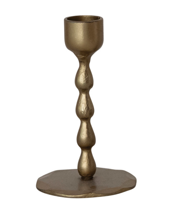 Hand-Forged Iron Taper Holders, Antique Brass Finish, 3 Sizes