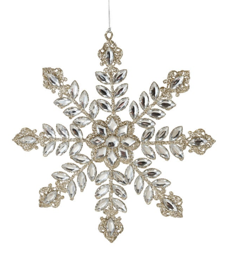 Metal Snowflake Ornament with Acrylic Jewels & Glitter, 2 Styles