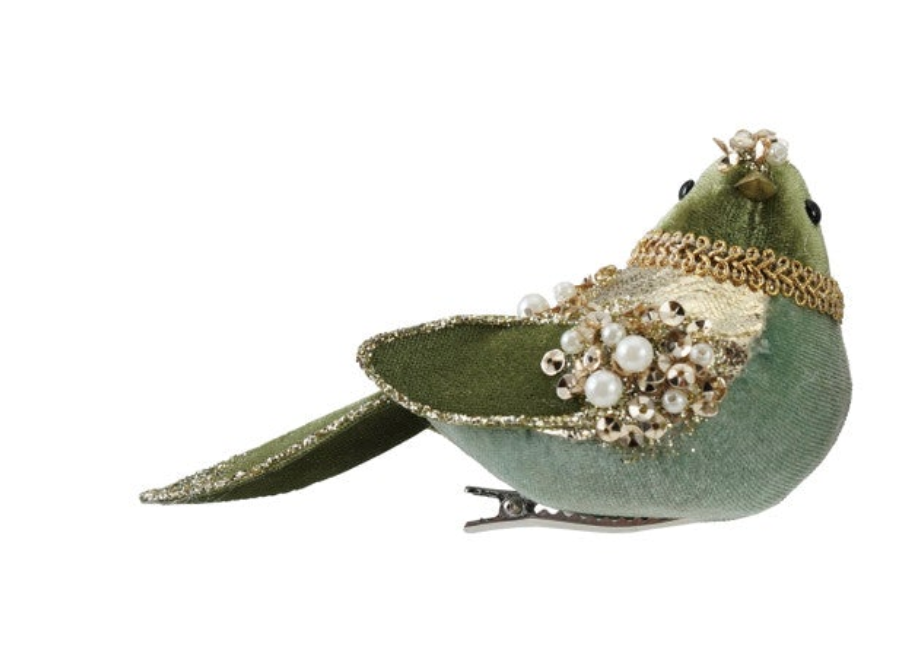 Foam & Fabric Clip-on Bird Ornament with Feathers, Faux Pearls, Jewels & Glitter, 2 Styles
