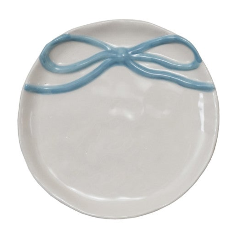 4-1/4" Round Stoneware Dish with Bow, 4 Colors