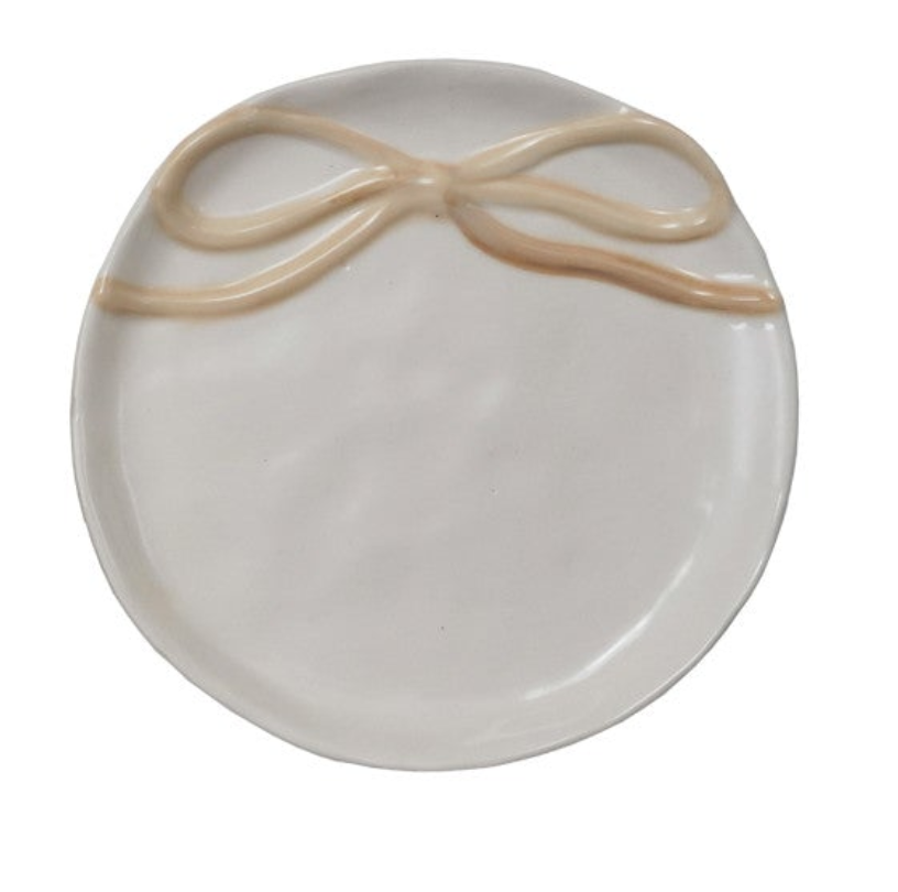 4-1/4" Round Stoneware Dish with Bow, 4 Colors