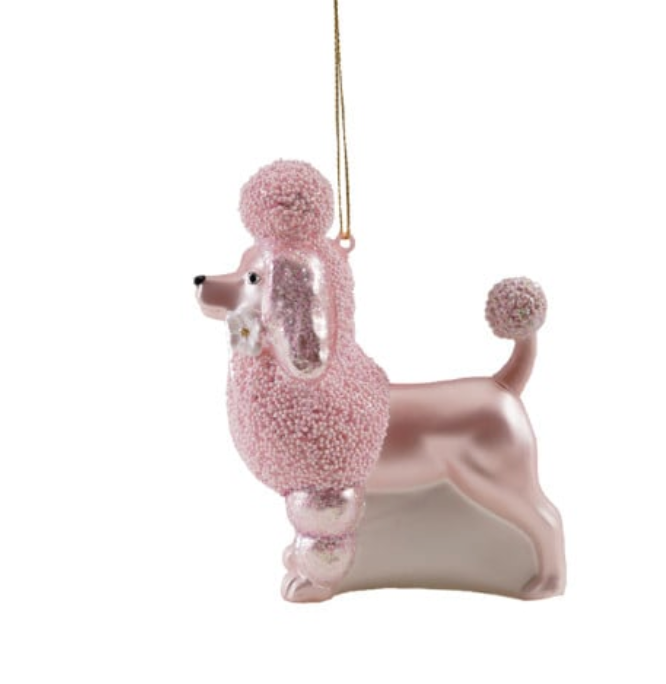 Hand-Painted Glass Vintage Reproduction Poodle Ornament with Beads, Pink, 2 Styles