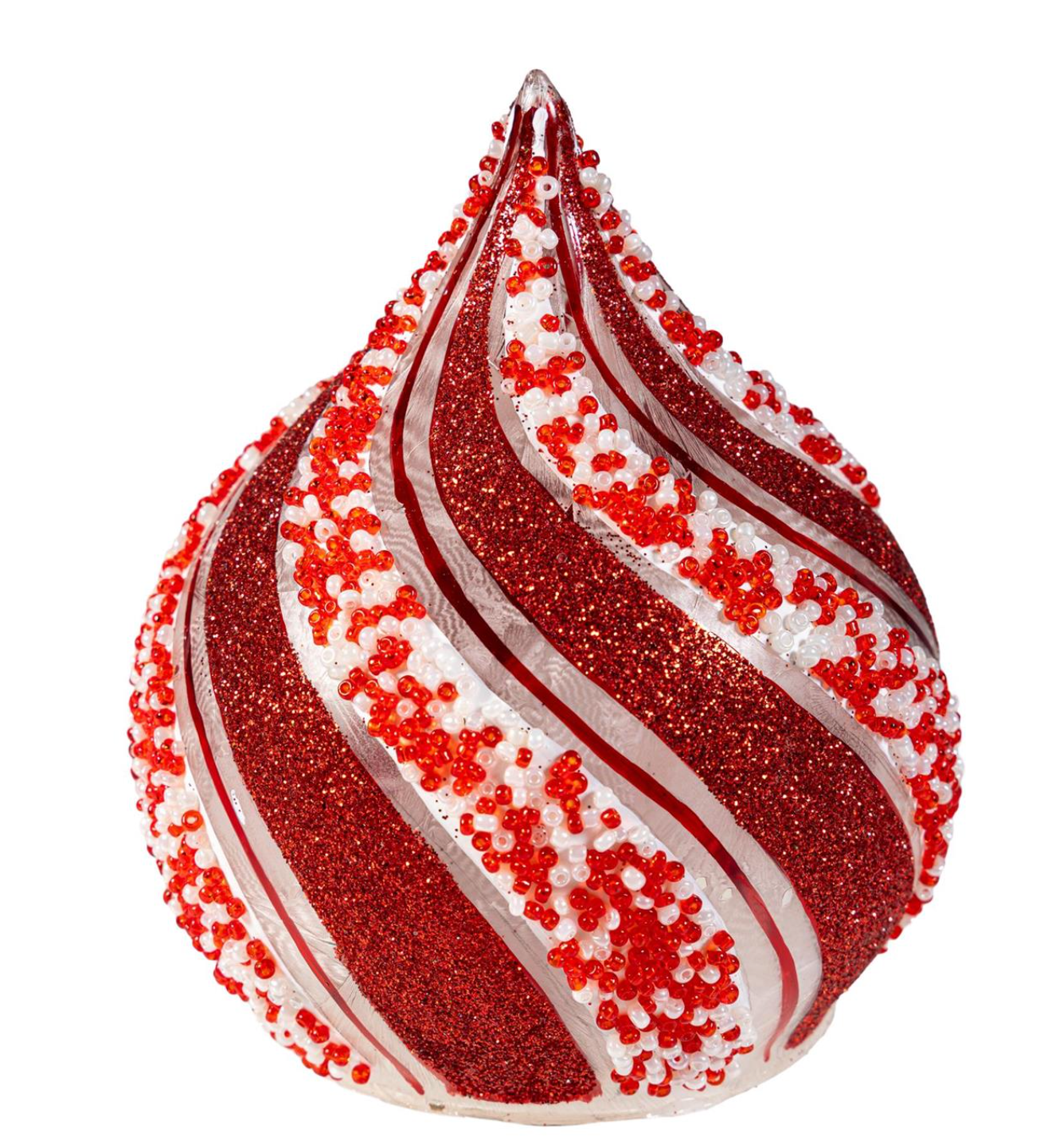 Sugar & Stripes LED Glass Teardrop Peppermint Striped