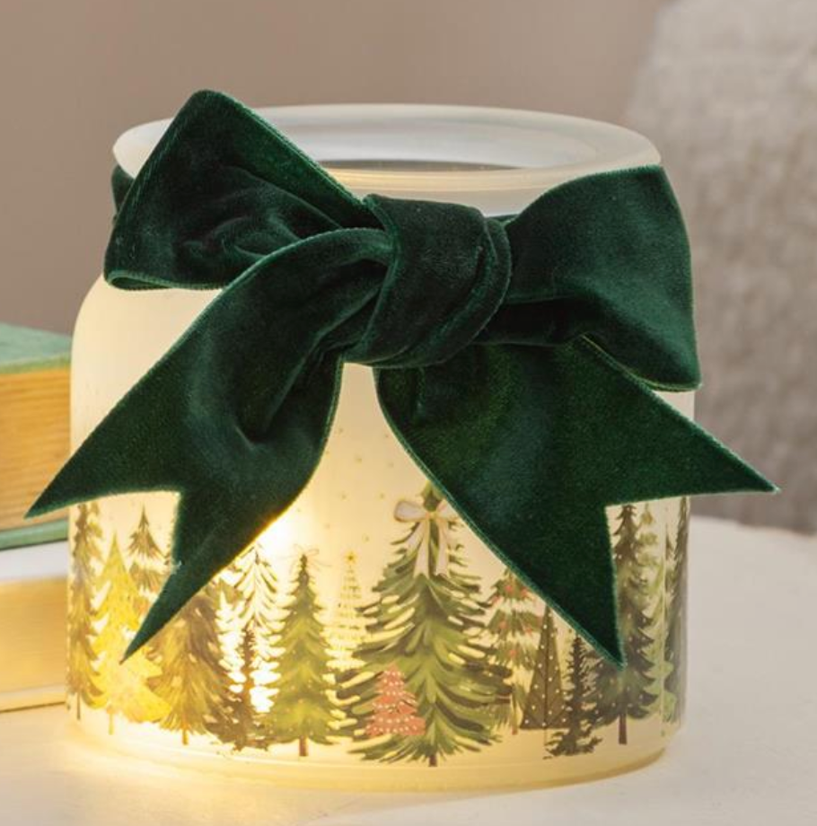 Shades of Emerald LED Glass Jar with Bow