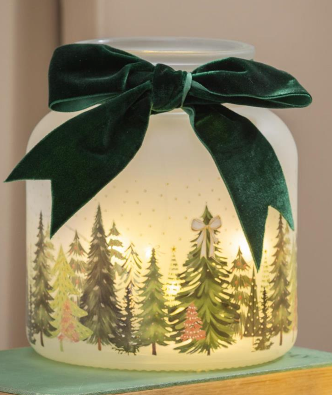 Shades of Emerald LED Glass Jar with Bow