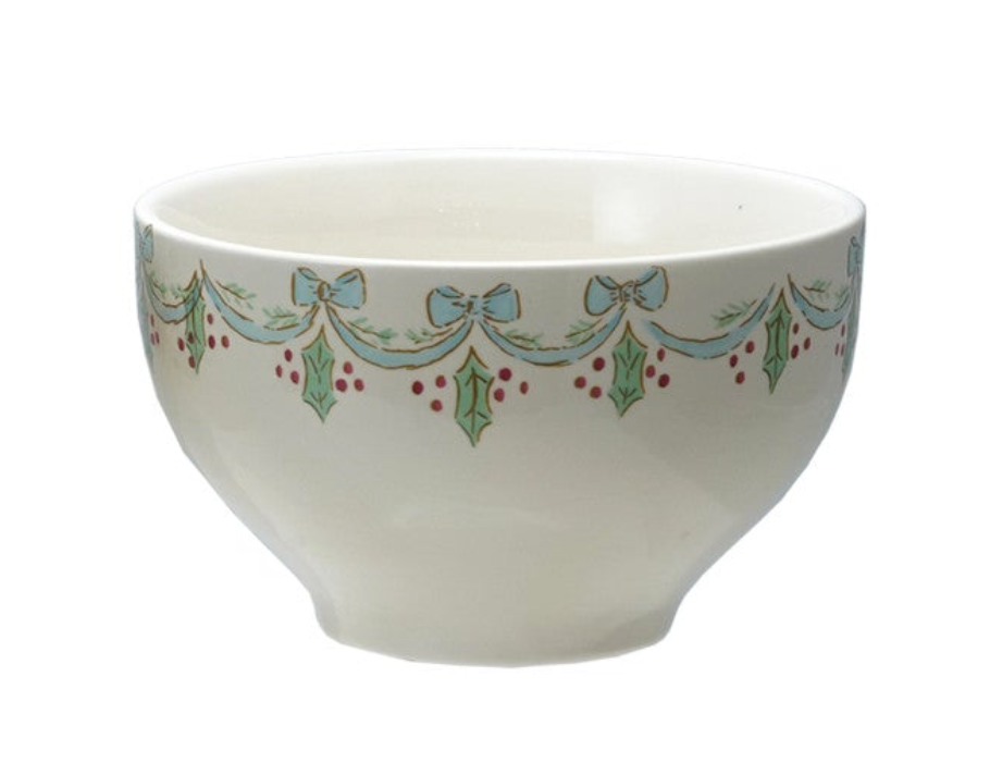 4-1/2" Round x 2-3/4"H Stoneware Bowl with Bows, 4 Styles