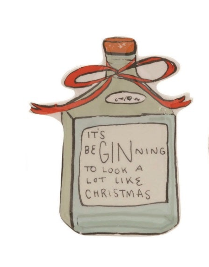 Stoneware Bottle Shaped Plate with Holiday Cocktail Saying, 3 Styles