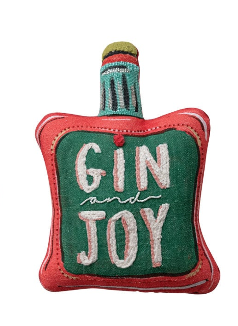 Cotton Printed Bottle Shaped Pillow with Applique, Beads & Velvet Back, 3 Styles