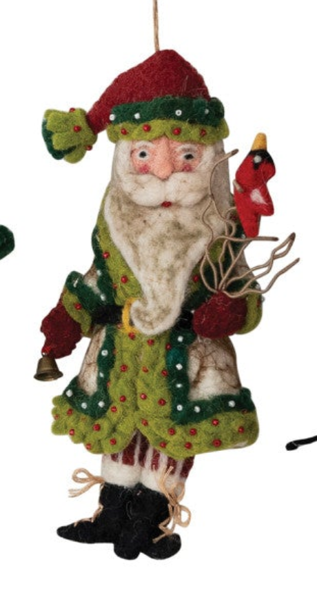 Handmade Wool Felt Santa Ornament with Beads, 4 Styles