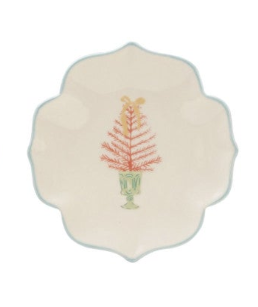 Stoneware Shaped Dish with Tree & Colored Edge, 4 Styles