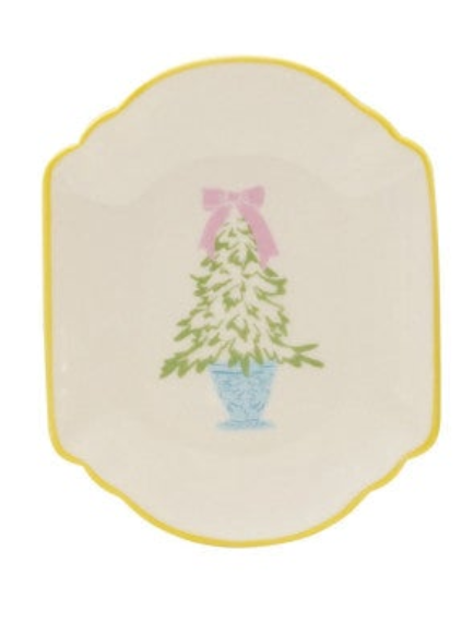 Stoneware Shaped Dish with Tree & Colored Edge, 4 Styles
