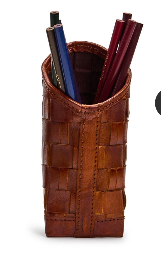 CHESTNUT WOVEN LEATHER EYEGLASS / ACCESSORY HOLDER - A. Dodson's