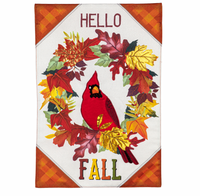 Hello Fall Cardinal Wreath Garden Linen Flag