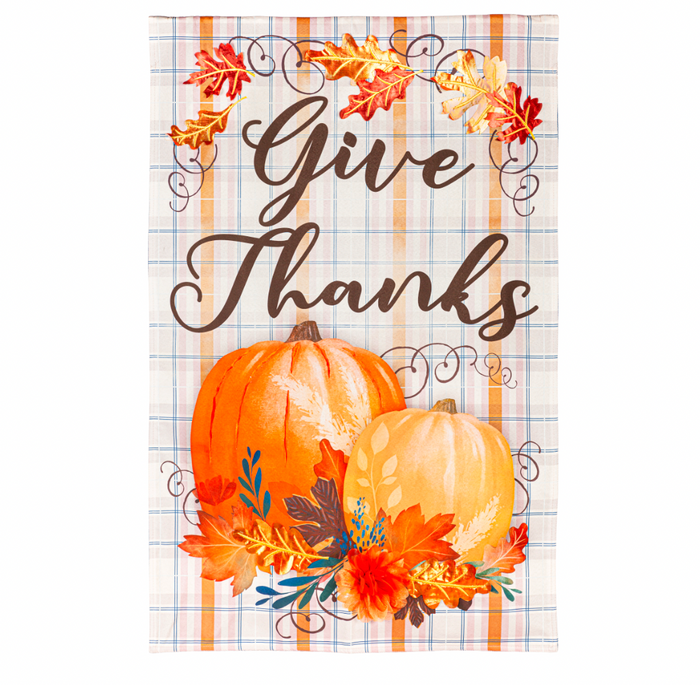 Plaid Pumpkin Greetings Garden Linen Flag