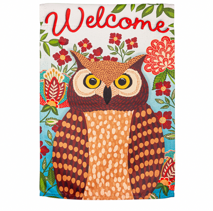 Fall Owl Welcome Garden Suede Flag