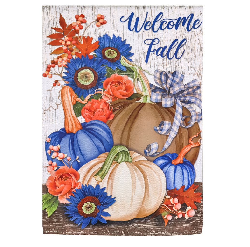 Welcome Fall Neutral Garden Suede Flag