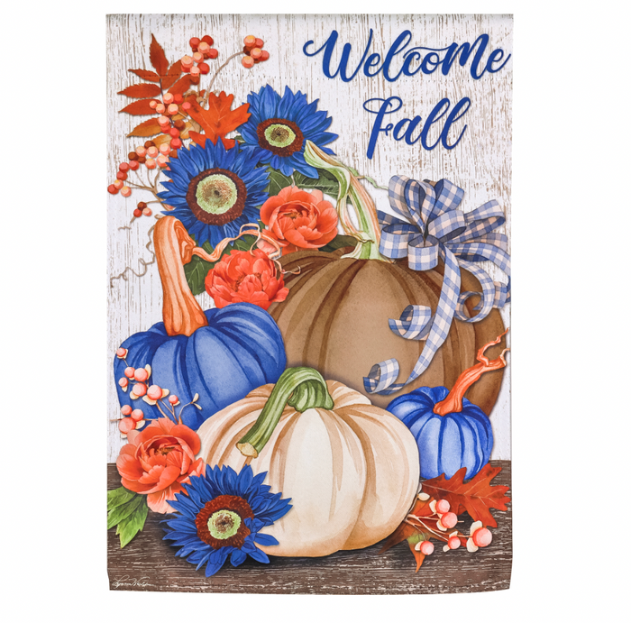 Welcome Fall Neutral Garden Suede Flag