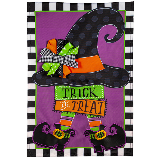 Trick Or Treat Witch Garden Applique Flag