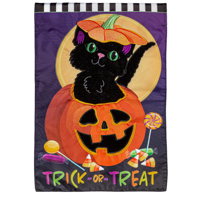 Trick or Treat Kitten Garden Applique Flag