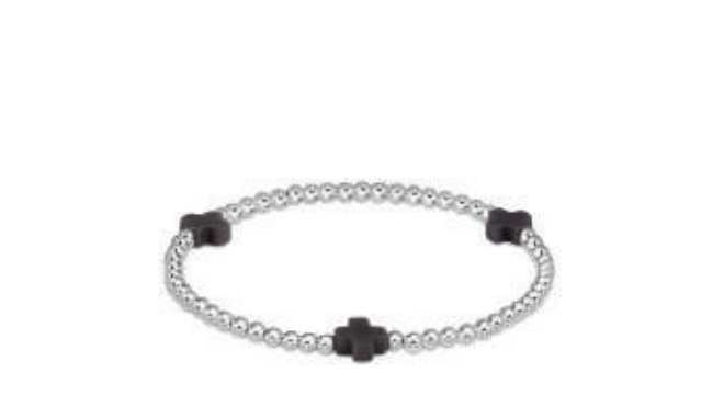 signature cross sterling pattern 3mm bead bracelet - charcoal by enewton