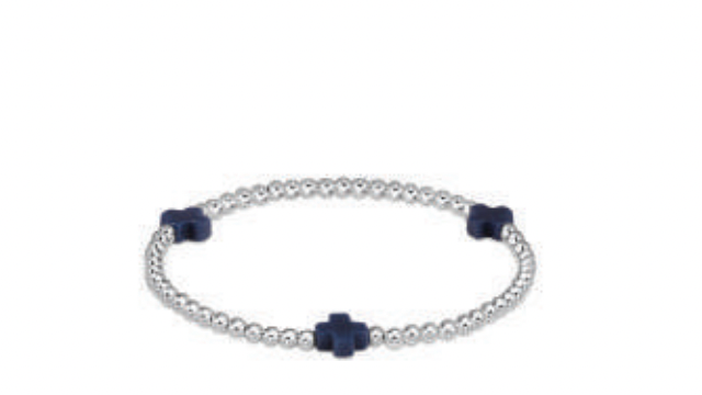signature cross sterling pattern 3mm bead bracelet - navy by enewton