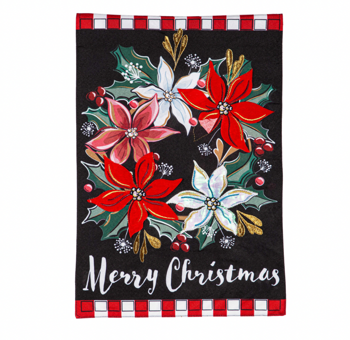 Poinsettia Wreath Linen Garden Flag