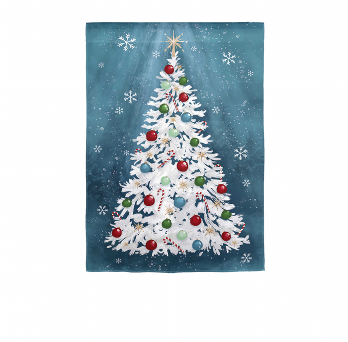 White Christmas Tree Linen Garden Flag