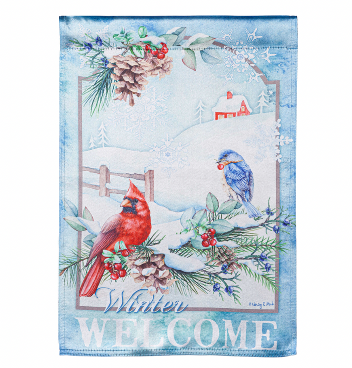 Snow Country Birds Lustre Garden Flag