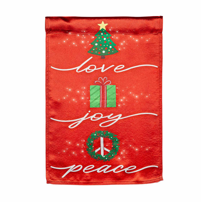 Love, Joy, Peace Lustre Garden Flag