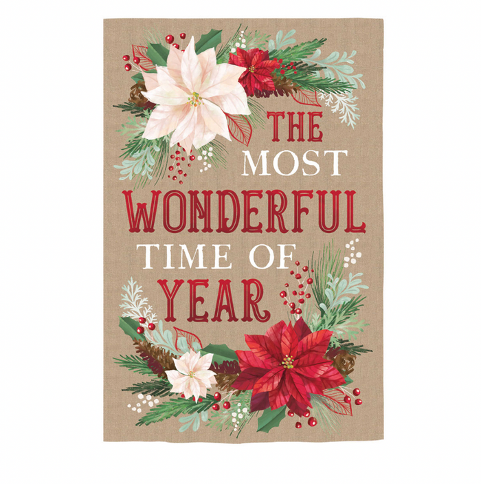 The Most Wonderful Time of the Year Burlap Garden Flag