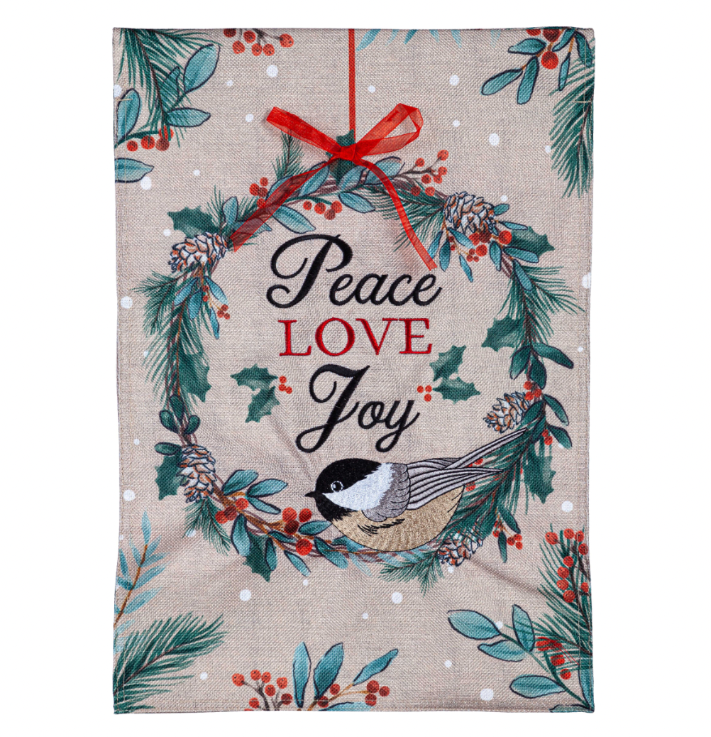 Chickadee Wreath Burlap Garden Flag - A. Dodson's