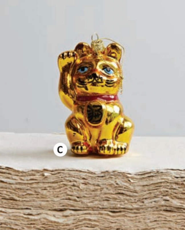 Hand-Painted Glass Lucky Cat Ornament