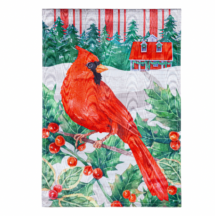 Cardinal Holiday Farmhouse Moire Garden Flag