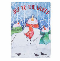 Joy to the World Snowman Trio Suede Garden Flag