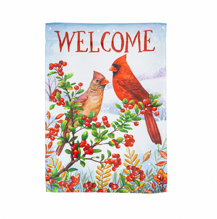 Winter Cardinals Scene Suede Garden Flag