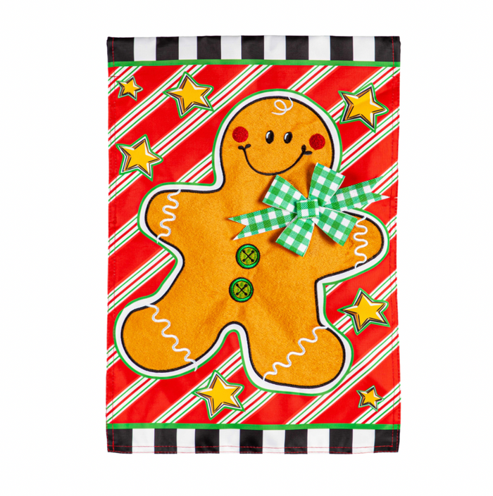 Patterned Gingerbread Man Applique Garden Flag