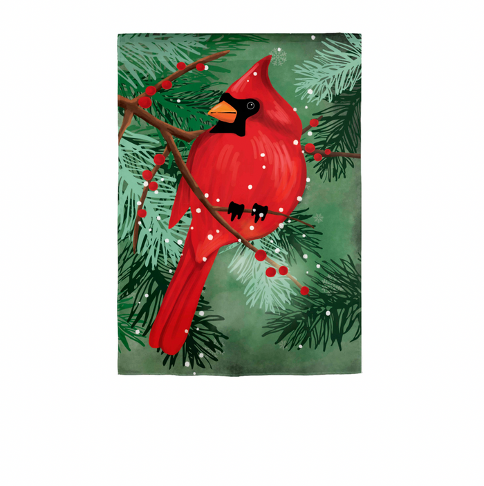 Cardinal in Pines Applique Garden Flag