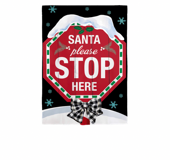 Santa Please Stop Here Applique Garden Flag