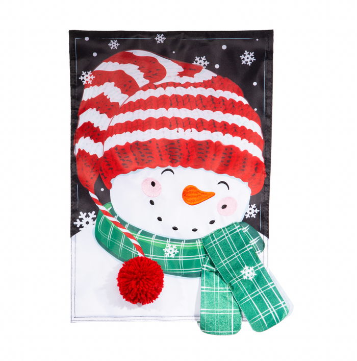 Cheerful Snowman Applique Garden Flag