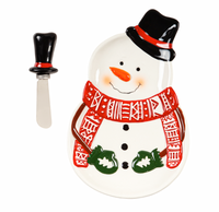 Snowman Ceramic Cheese Plate with Spreader