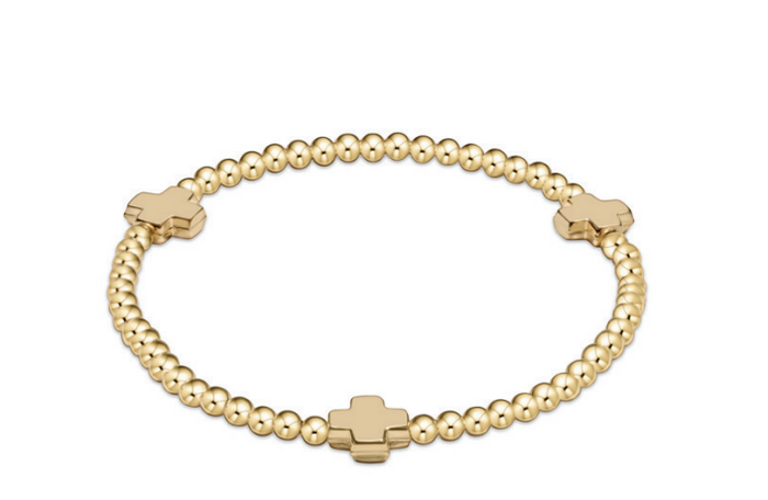 signature cross gold pattern 3mm bead bracelet - gold by enewton