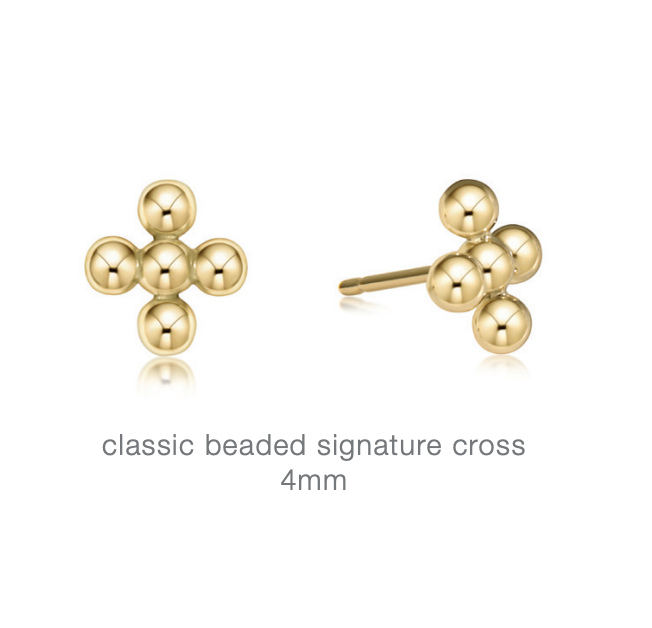 classic beaded signature cross - 4mm gold by enewton