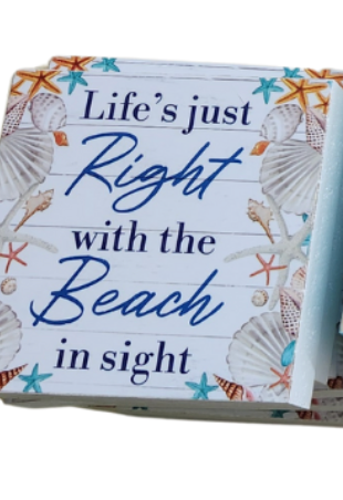 4" Wood Square Coastal Tabletop Sign