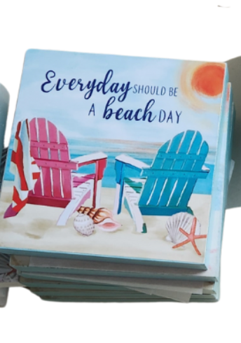 4" Wood Square Coastal Tabletop Sign
