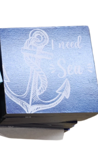 4" Wood Square Coastal Tabletop Sign