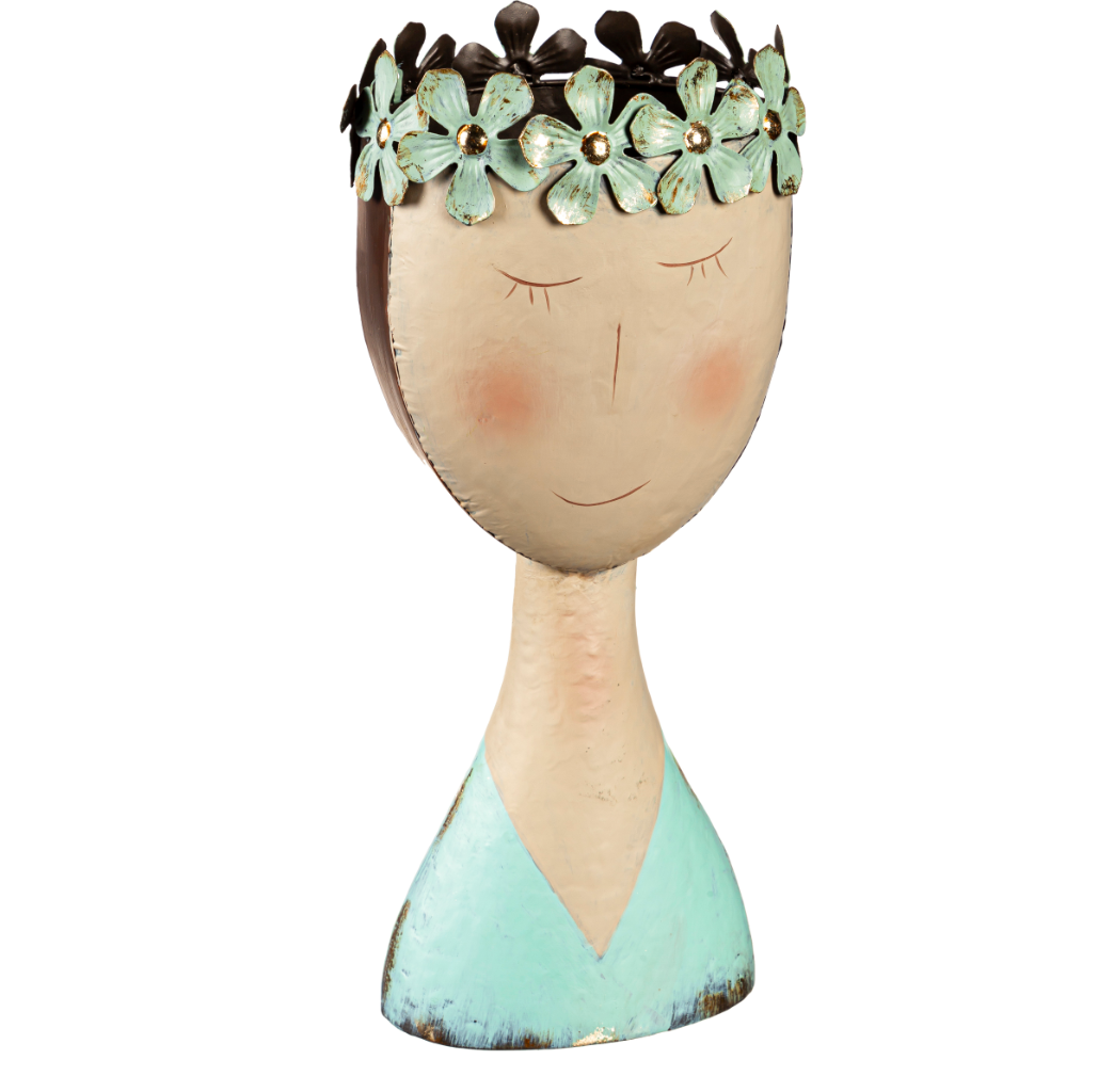 Metal Female Face Planter with Flower Headband - 2 Styles - A. Dodson's